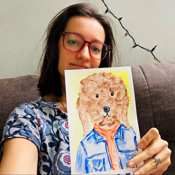 Hipster Dog Jacket ORIGINAL Watercolor Painting - Picture 6 of 13